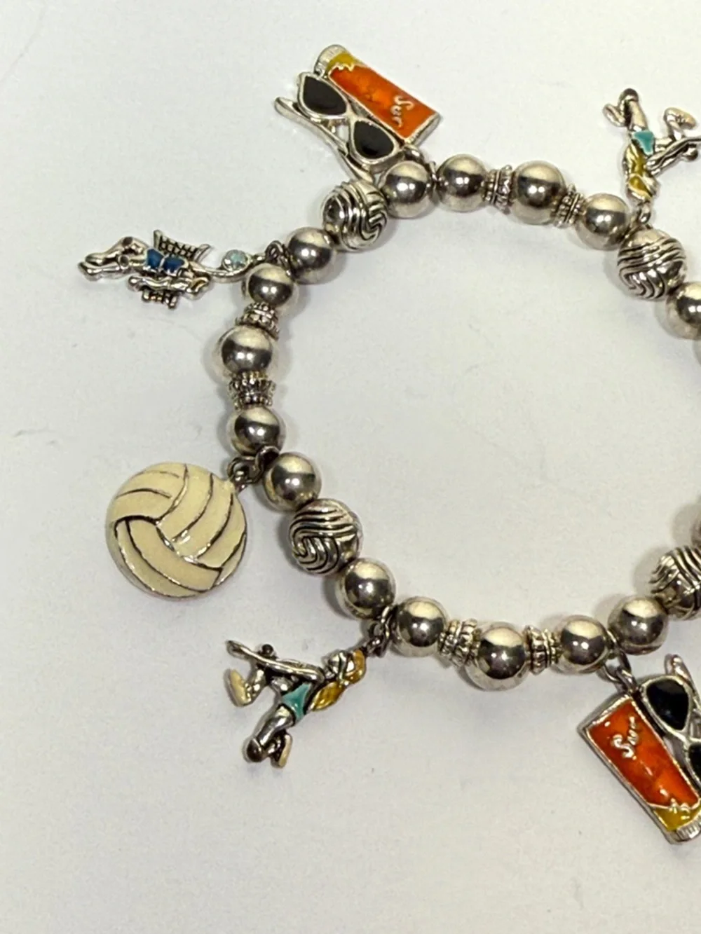 Silver Bead Volleyball position Charm Bracelet